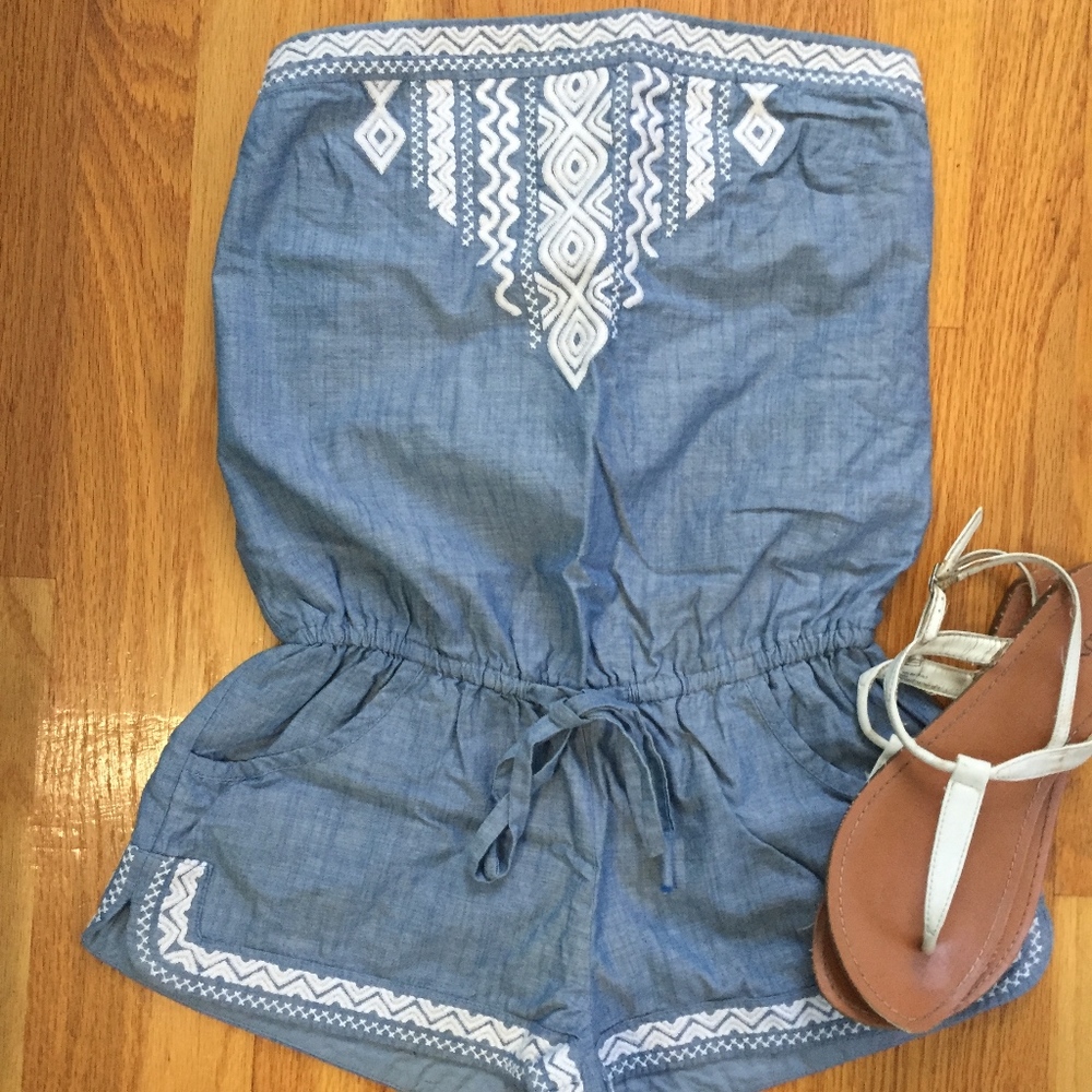 Hollister strapless denim romper